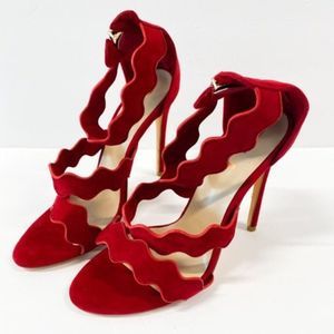 FSJ Women Hot Open Toe Strappy Heeled Sandals Suede Dress Shoe for Party